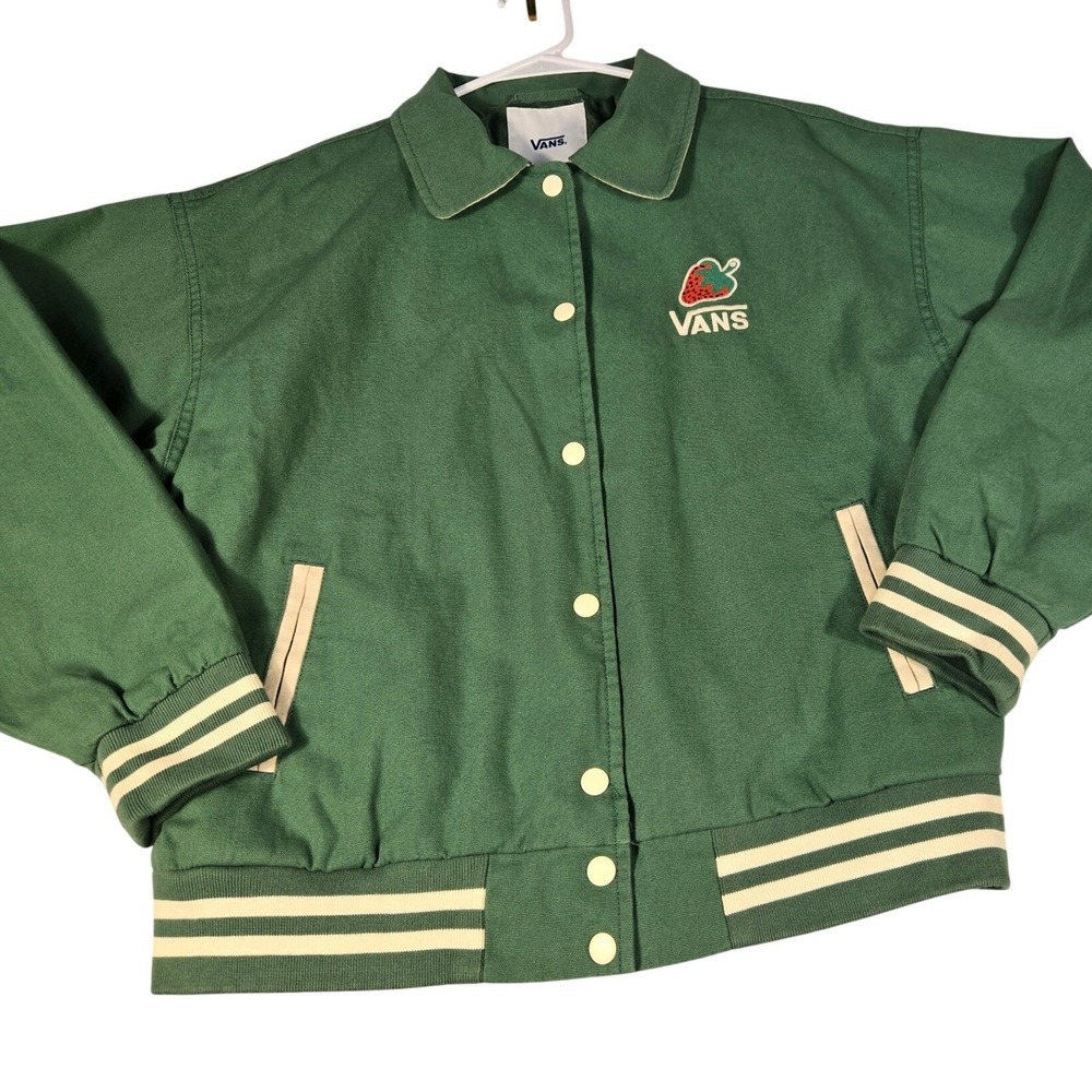 Vans Van Doren Rubber Co Anaheim Bomber Jacket Green Canvas Mens Sm. Strawberry